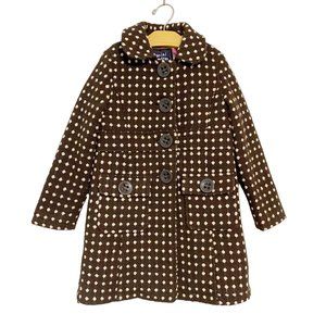 Mini Boden Chocolate Polka-Dot Wool Blend Pea Coat 5-6y